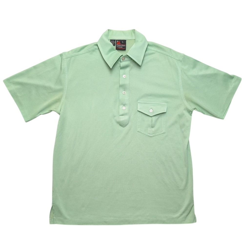 Vintage Cotton Where It Counts Robert Bruce Polo Shirt Mens L Green Short Sleeve